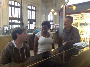 Volunteers play piano