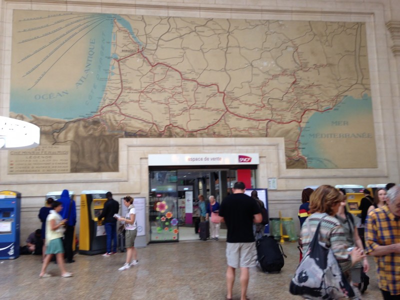 Map of the south of France in the Bordeaux Saint-Jean Train Station