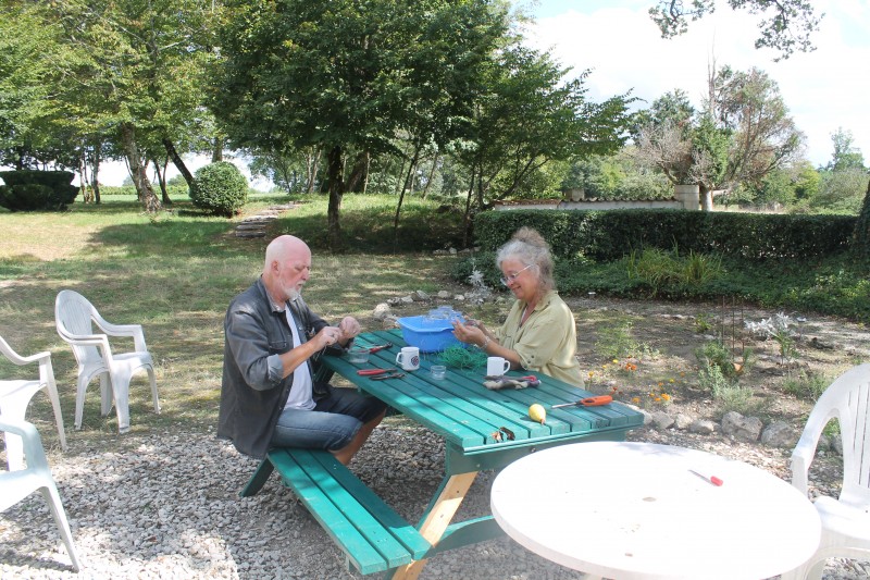 Ewert and Ki, helping to make lanterns