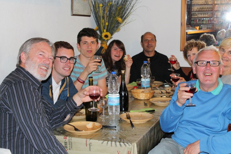 Volunteers get together for a group picture during their six-course lunch at Le Poirier in Bardenac