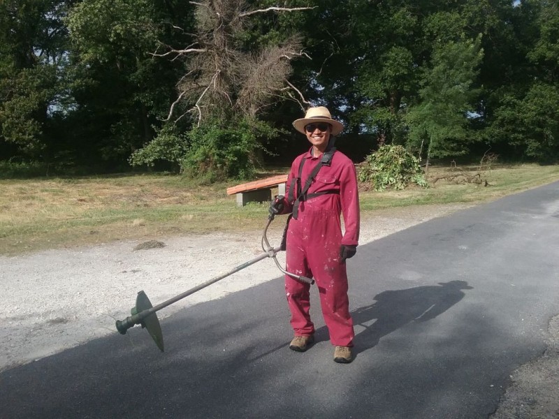 Bruce with the whipper snipper. He has made a big impact.