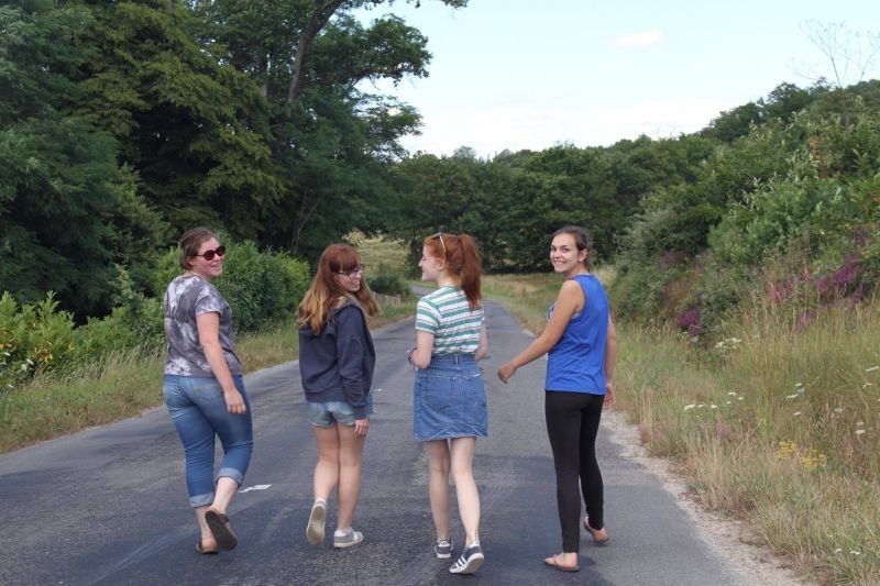 La Giraudiere volunteers walk to Lake Brossac after finishing work for the day.