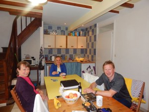 Carol and Steve sit down to a cup of tea with our Lithuanian volunteer, Elena