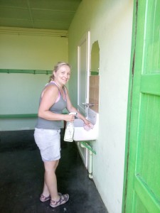 Catriona helping to clean at the Brossac stade
