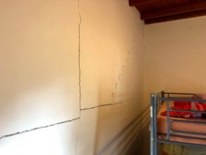 Cracks in the wall from the violent storm