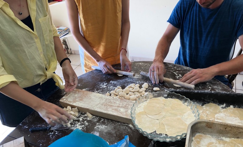 Teaching us to make dumplings